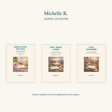 Journal Collection Design — Michelle K. Cream framed covers for When My Body Says Rest, Rest, Reset & Rise, and Still Becoming by Michelle K.